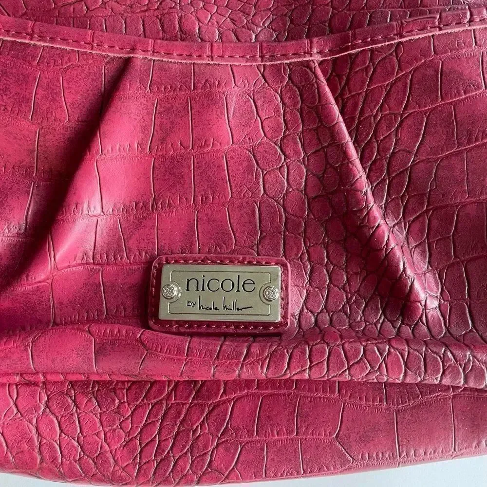 Pre-Owed Nicole by Nicole Miller Womens Red Alligator Print Hobo Purse